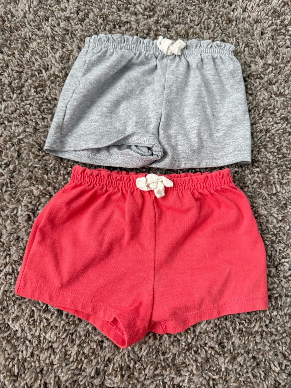 Kids Cotton Shorts 2-Pack - Gray & Coral with Drawstring